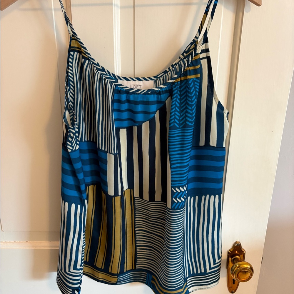 LOFT Blue Geometric Stripe Spaghetti Strap Cami